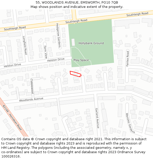 55, WOODLANDS AVENUE, EMSWORTH, PO10 7QB: Location map and indicative extent of plot