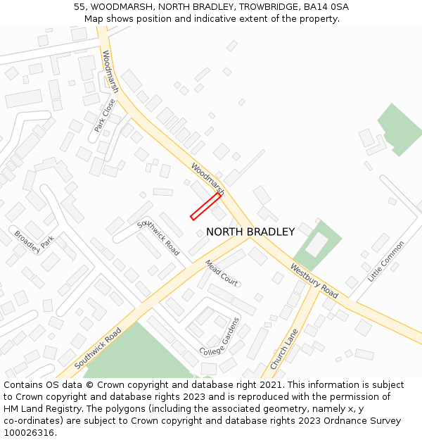 55, WOODMARSH, NORTH BRADLEY, TROWBRIDGE, BA14 0SA: Location map and indicative extent of plot