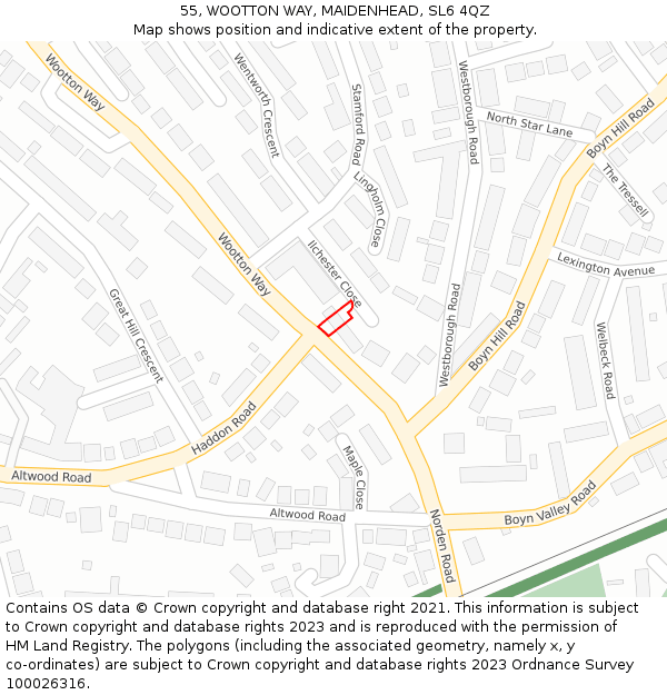 55, WOOTTON WAY, MAIDENHEAD, SL6 4QZ: Location map and indicative extent of plot