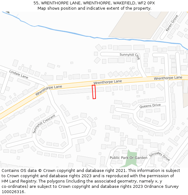 55, WRENTHORPE LANE, WRENTHORPE, WAKEFIELD, WF2 0PX: Location map and indicative extent of plot