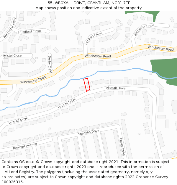 55, WROXALL DRIVE, GRANTHAM, NG31 7EF: Location map and indicative extent of plot