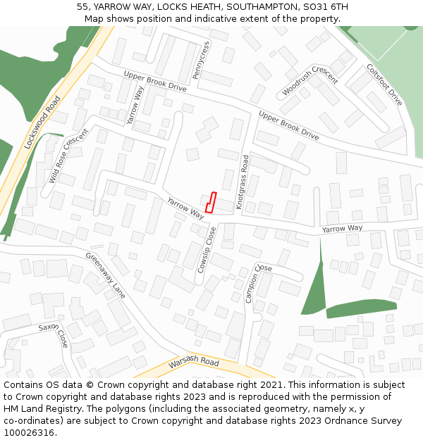 55, YARROW WAY, LOCKS HEATH, SOUTHAMPTON, SO31 6TH: Location map and indicative extent of plot