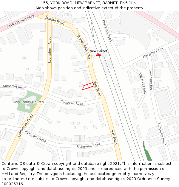 55, YORK ROAD, NEW BARNET, BARNET, EN5 1LN: Location map and indicative extent of plot