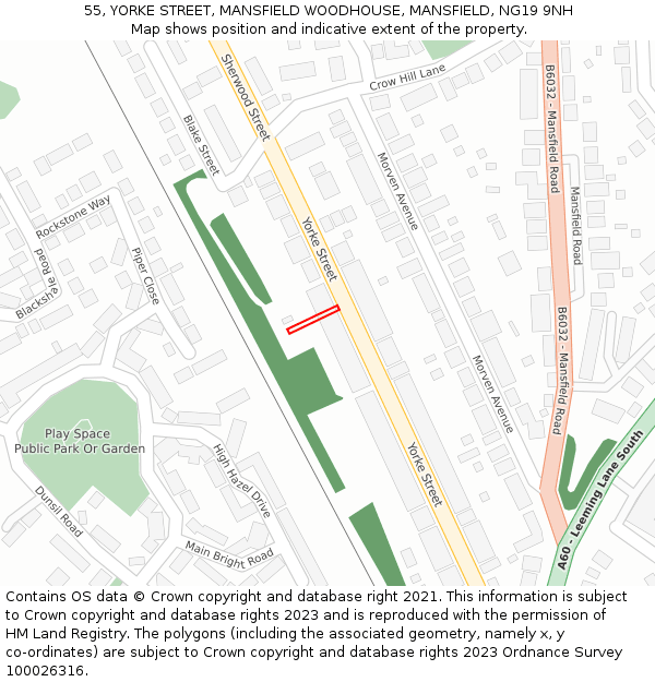 55, YORKE STREET, MANSFIELD WOODHOUSE, MANSFIELD, NG19 9NH: Location map and indicative extent of plot