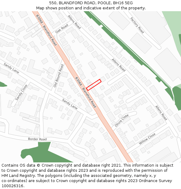 550, BLANDFORD ROAD, POOLE, BH16 5EG: Location map and indicative extent of plot