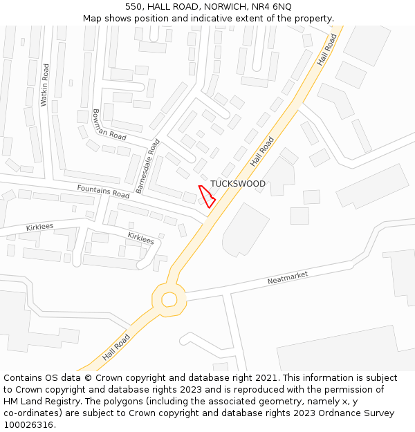 550, HALL ROAD, NORWICH, NR4 6NQ: Location map and indicative extent of plot