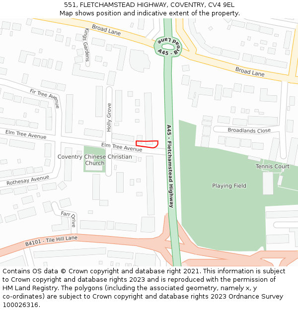 551, FLETCHAMSTEAD HIGHWAY, COVENTRY, CV4 9EL: Location map and indicative extent of plot