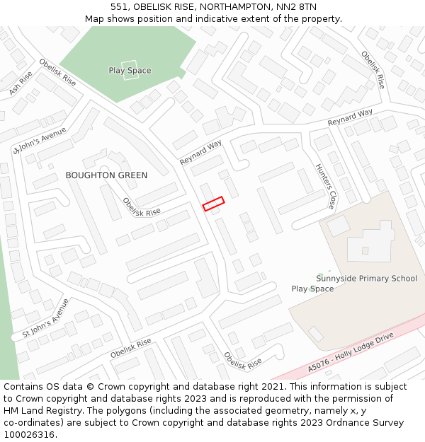 551, OBELISK RISE, NORTHAMPTON, NN2 8TN: Location map and indicative extent of plot