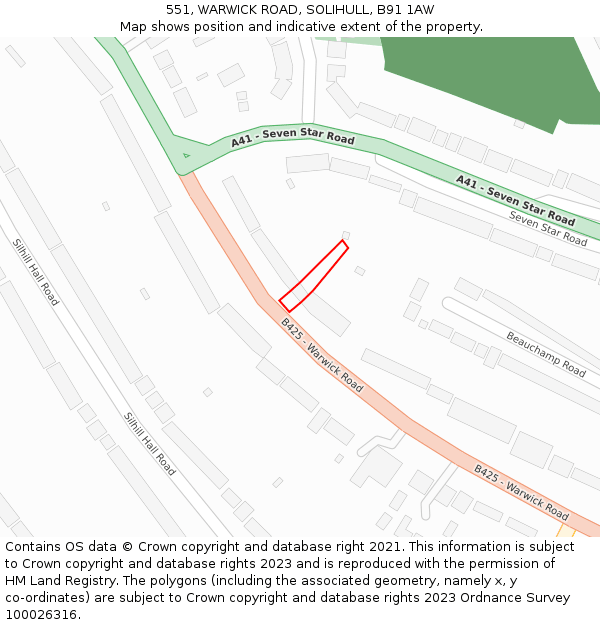 551, WARWICK ROAD, SOLIHULL, B91 1AW: Location map and indicative extent of plot