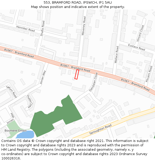553, BRAMFORD ROAD, IPSWICH, IP1 5AU: Location map and indicative extent of plot