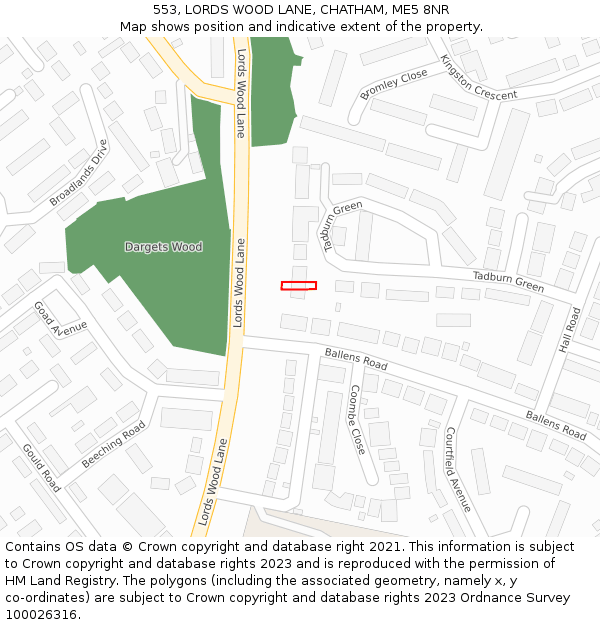 553, LORDS WOOD LANE, CHATHAM, ME5 8NR: Location map and indicative extent of plot