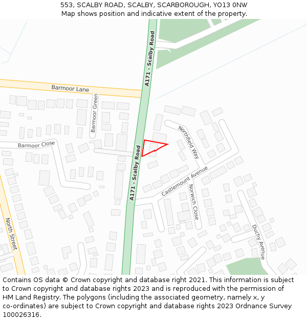 553, SCALBY ROAD, SCALBY, SCARBOROUGH, YO13 0NW: Location map and indicative extent of plot