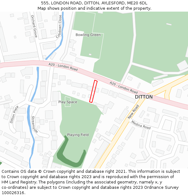 555, LONDON ROAD, DITTON, AYLESFORD, ME20 6DL: Location map and indicative extent of plot