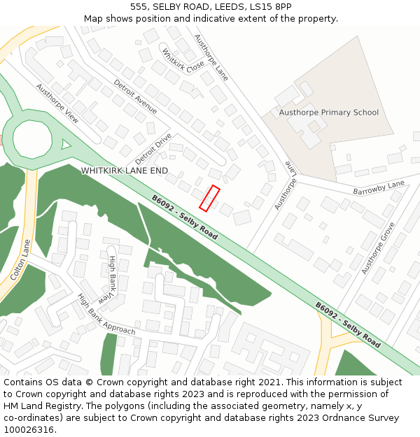 555, SELBY ROAD, LEEDS, LS15 8PP: Location map and indicative extent of plot