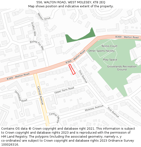 556, WALTON ROAD, WEST MOLESEY, KT8 2EQ: Location map and indicative extent of plot