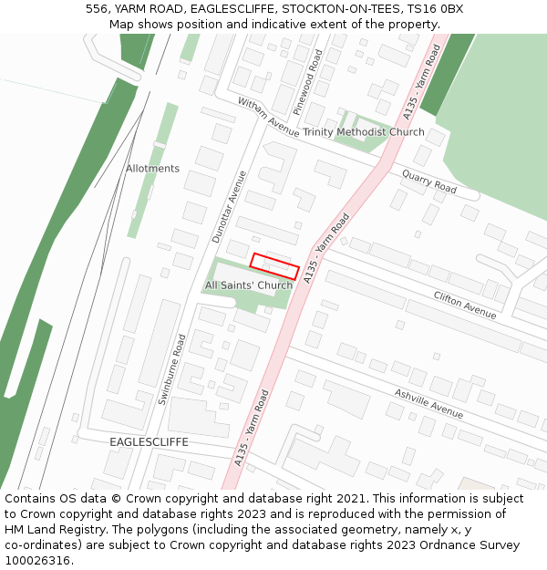 556, YARM ROAD, EAGLESCLIFFE, STOCKTON-ON-TEES, TS16 0BX: Location map and indicative extent of plot