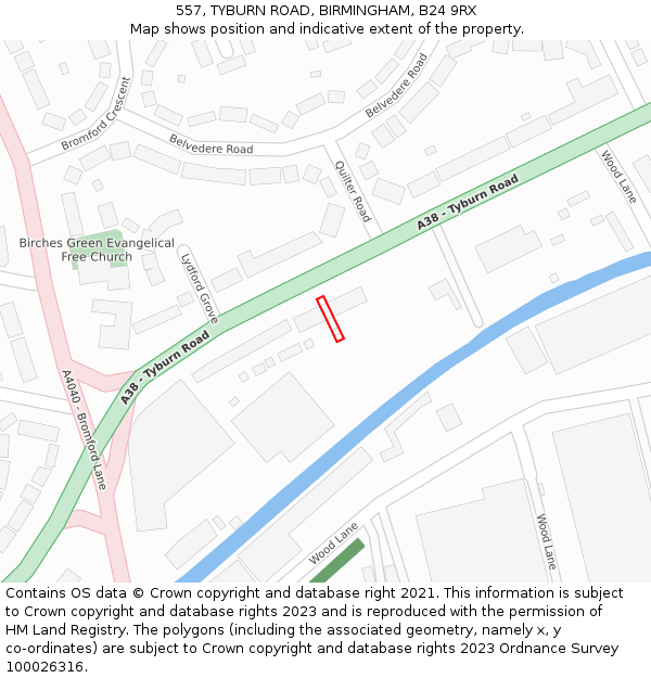 557, TYBURN ROAD, BIRMINGHAM, B24 9RX: Location map and indicative extent of plot