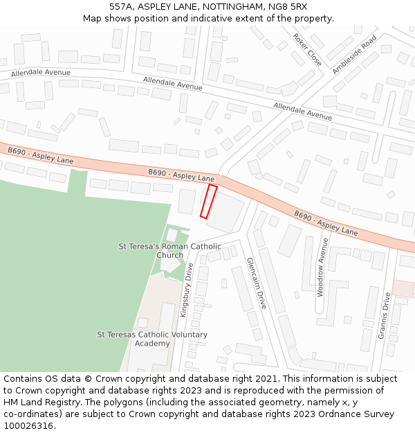 557A, ASPLEY LANE, NOTTINGHAM, NG8 5RX: Location map and indicative extent of plot