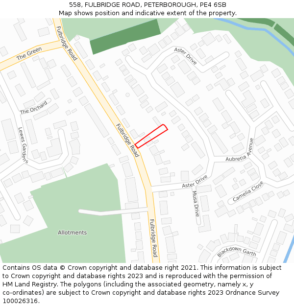 558, FULBRIDGE ROAD, PETERBOROUGH, PE4 6SB: Location map and indicative extent of plot