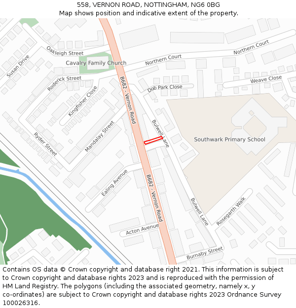 558, VERNON ROAD, NOTTINGHAM, NG6 0BG: Location map and indicative extent of plot