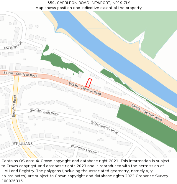 559, CAERLEON ROAD, NEWPORT, NP19 7LY: Location map and indicative extent of plot