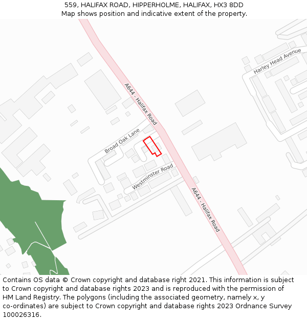 559, HALIFAX ROAD, HIPPERHOLME, HALIFAX, HX3 8DD: Location map and indicative extent of plot