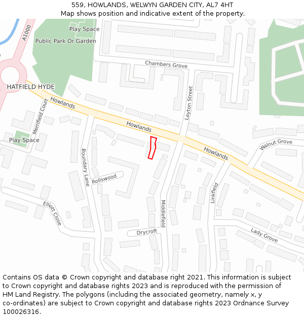 559, HOWLANDS, WELWYN GARDEN CITY, AL7 4HT: Location map and indicative extent of plot