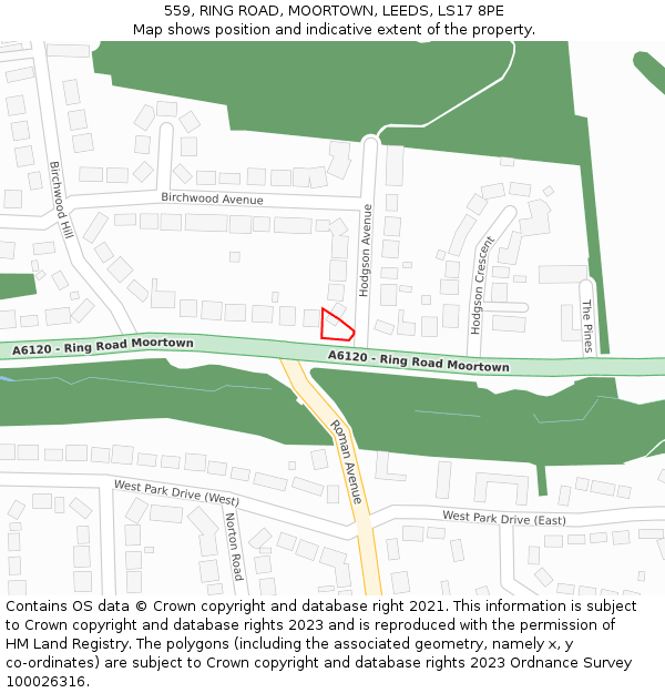 559, RING ROAD, MOORTOWN, LEEDS, LS17 8PE: Location map and indicative extent of plot