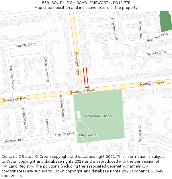 559, SOUTHLEIGH ROAD, EMSWORTH, PO10 7TE: Location map and indicative extent of plot