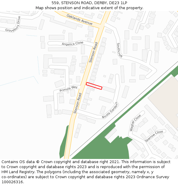 559, STENSON ROAD, DERBY, DE23 1LP: Location map and indicative extent of plot