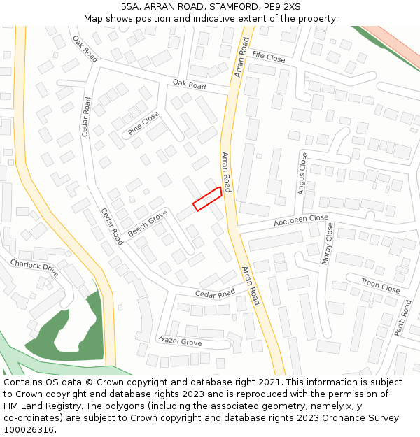 55A, ARRAN ROAD, STAMFORD, PE9 2XS: Location map and indicative extent of plot