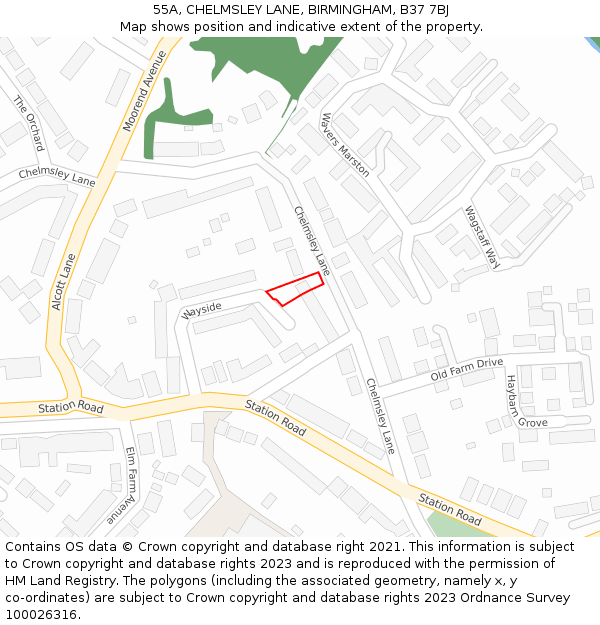 55A, CHELMSLEY LANE, BIRMINGHAM, B37 7BJ: Location map and indicative extent of plot