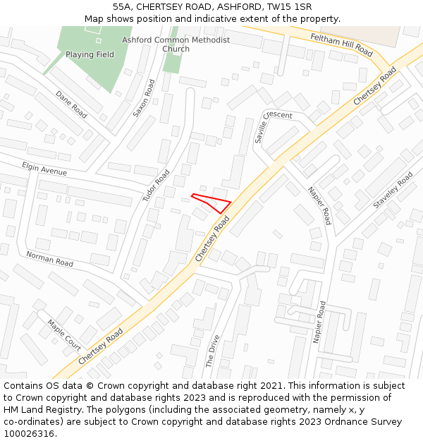 55A, CHERTSEY ROAD, ASHFORD, TW15 1SR: Location map and indicative extent of plot