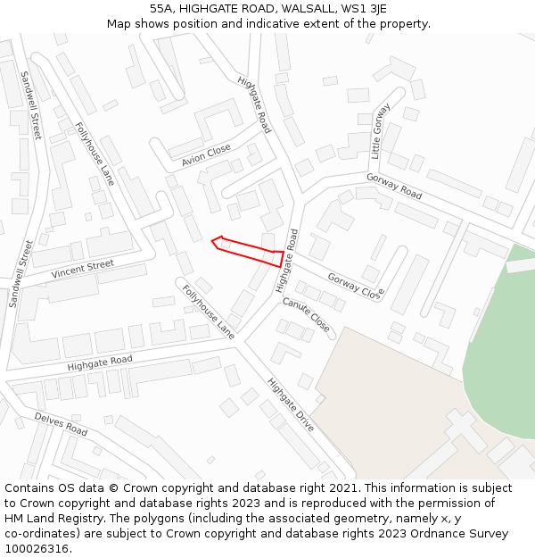 55A, HIGHGATE ROAD, WALSALL, WS1 3JE: Location map and indicative extent of plot