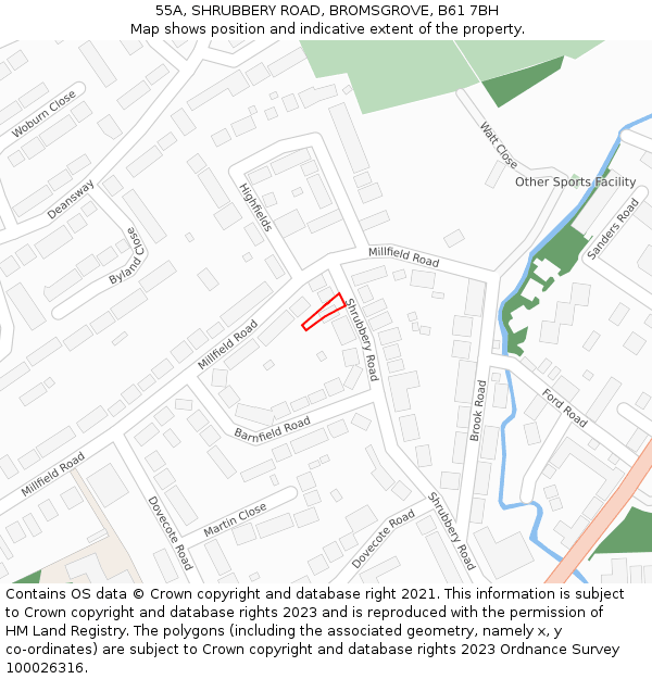 55A, SHRUBBERY ROAD, BROMSGROVE, B61 7BH: Location map and indicative extent of plot