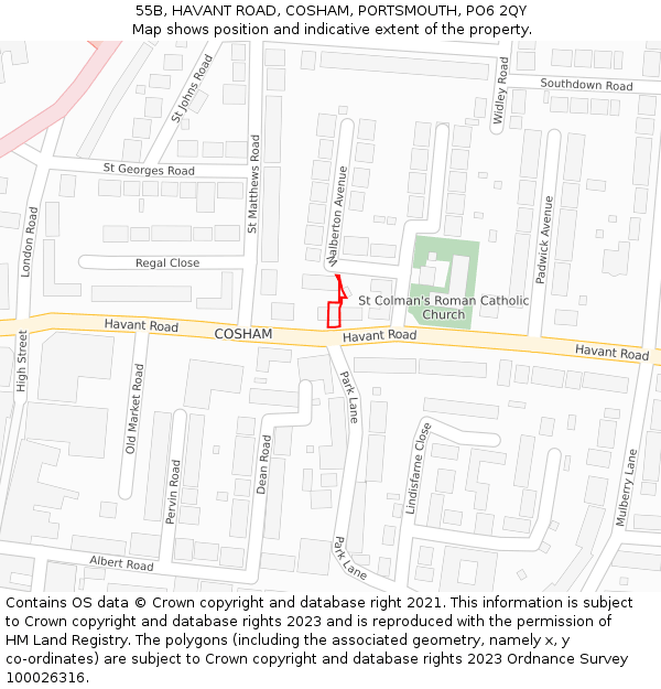 55B, HAVANT ROAD, COSHAM, PORTSMOUTH, PO6 2QY: Location map and indicative extent of plot