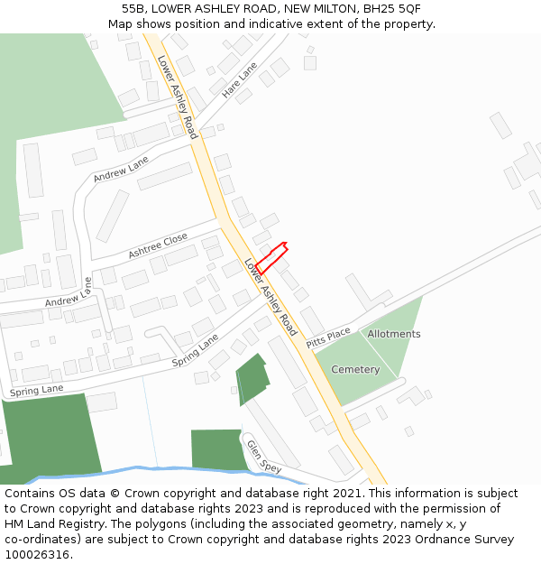 55B, LOWER ASHLEY ROAD, NEW MILTON, BH25 5QF: Location map and indicative extent of plot