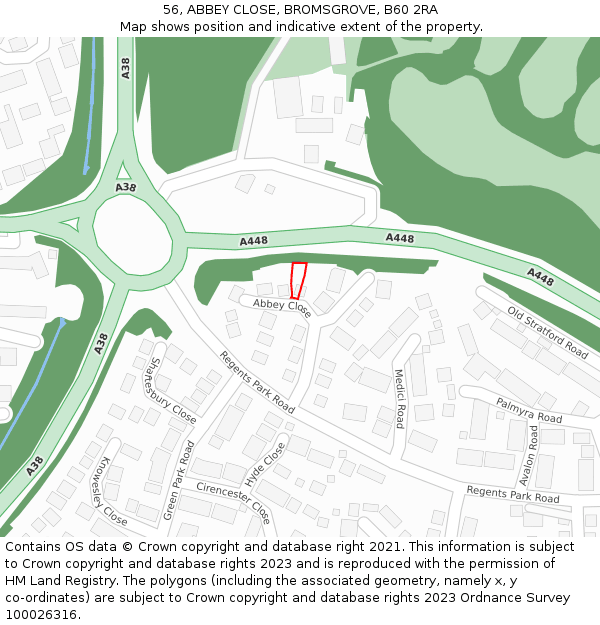 56, ABBEY CLOSE, BROMSGROVE, B60 2RA: Location map and indicative extent of plot