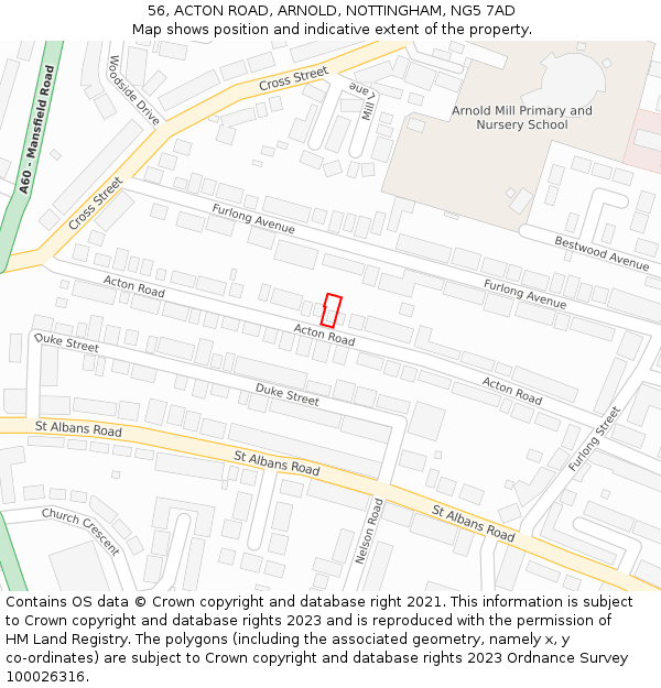 56, ACTON ROAD, ARNOLD, NOTTINGHAM, NG5 7AD: Location map and indicative extent of plot