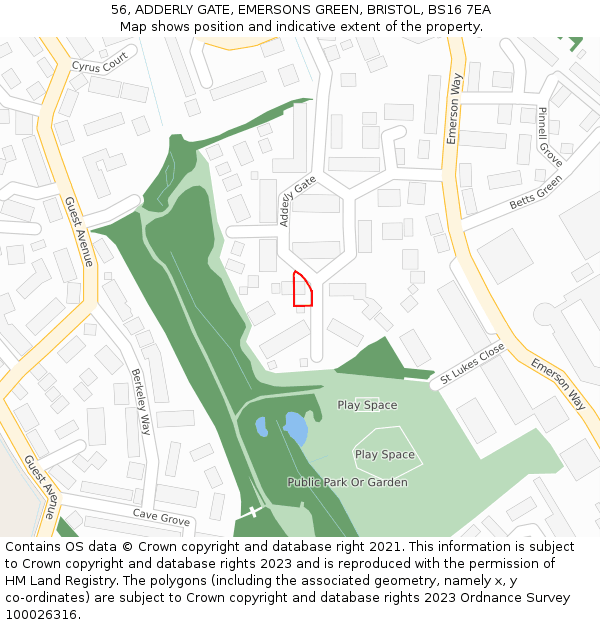 56, ADDERLY GATE, EMERSONS GREEN, BRISTOL, BS16 7EA: Location map and indicative extent of plot