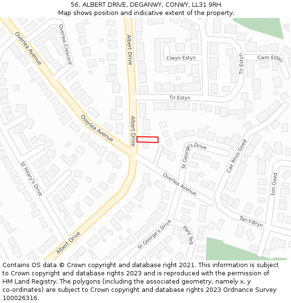 56, ALBERT DRIVE, DEGANWY, CONWY, LL31 9RH: Location map and indicative extent of plot