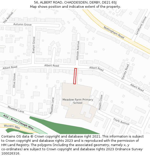 56, ALBERT ROAD, CHADDESDEN, DERBY, DE21 6SJ: Location map and indicative extent of plot