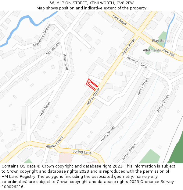56, ALBION STREET, KENILWORTH, CV8 2FW: Location map and indicative extent of plot