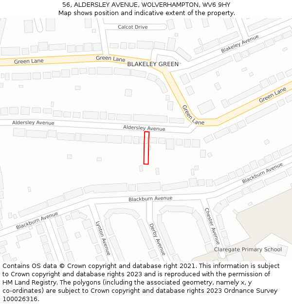 56, ALDERSLEY AVENUE, WOLVERHAMPTON, WV6 9HY: Location map and indicative extent of plot