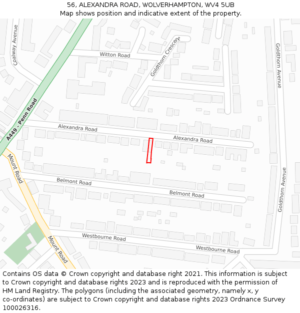 56, ALEXANDRA ROAD, WOLVERHAMPTON, WV4 5UB: Location map and indicative extent of plot