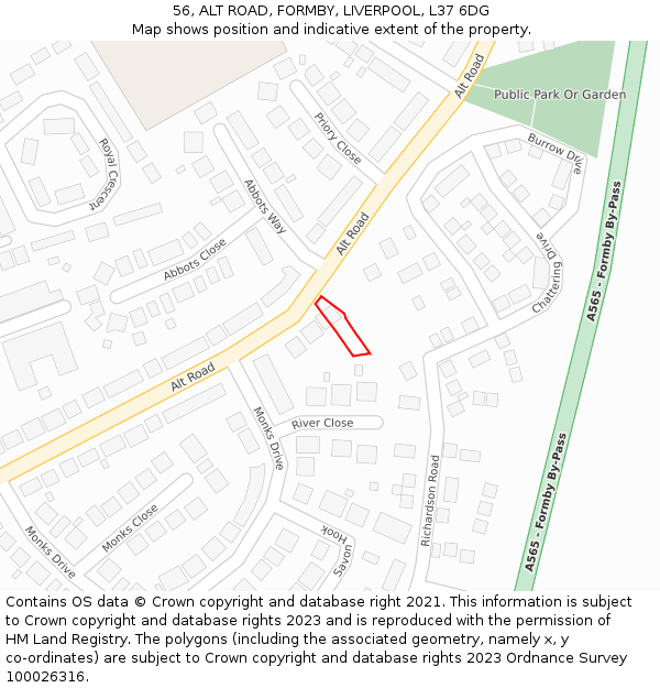 56, ALT ROAD, FORMBY, LIVERPOOL, L37 6DG: Location map and indicative extent of plot