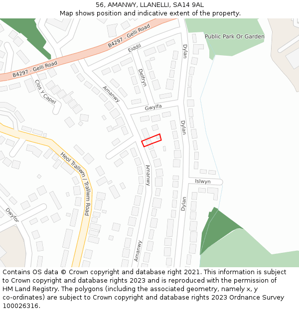 56, AMANWY, LLANELLI, SA14 9AL: Location map and indicative extent of plot