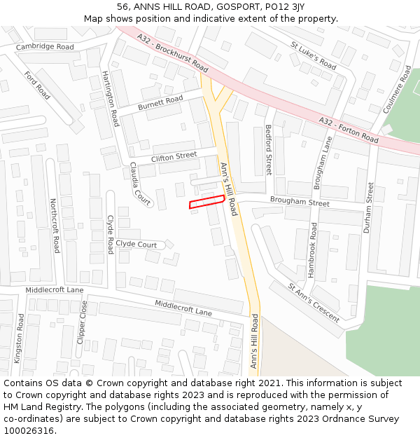 56, ANNS HILL ROAD, GOSPORT, PO12 3JY: Location map and indicative extent of plot
