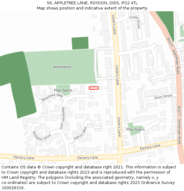56, APPLETREE LANE, ROYDON, DISS, IP22 4TL: Location map and indicative extent of plot