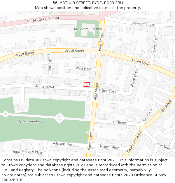 56, ARTHUR STREET, RYDE, PO33 3BU: Location map and indicative extent of plot